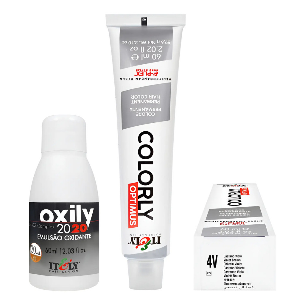 Tinta Itely Colorly 4v Castanho Violeta + Oxily 20 Vol. 4v Castanho Violeta