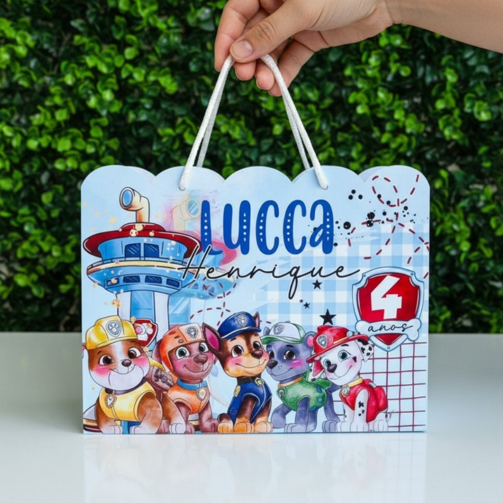 Sacolinhas Personalizadas Festa Infantil Patrulha Canina Aquarela Formato Ondulada