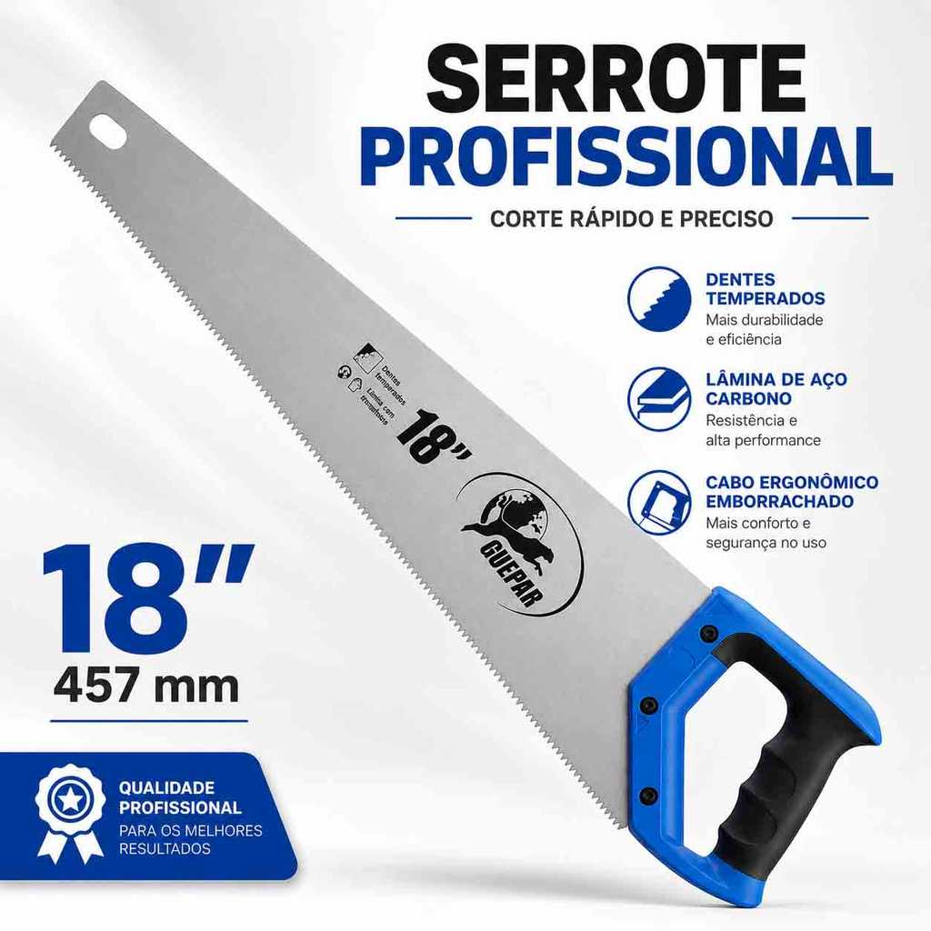 Serrote Temperado 18 Pol Cabo Anatômico Emborrachado Para Marcenaria E Carpintaria Profissional