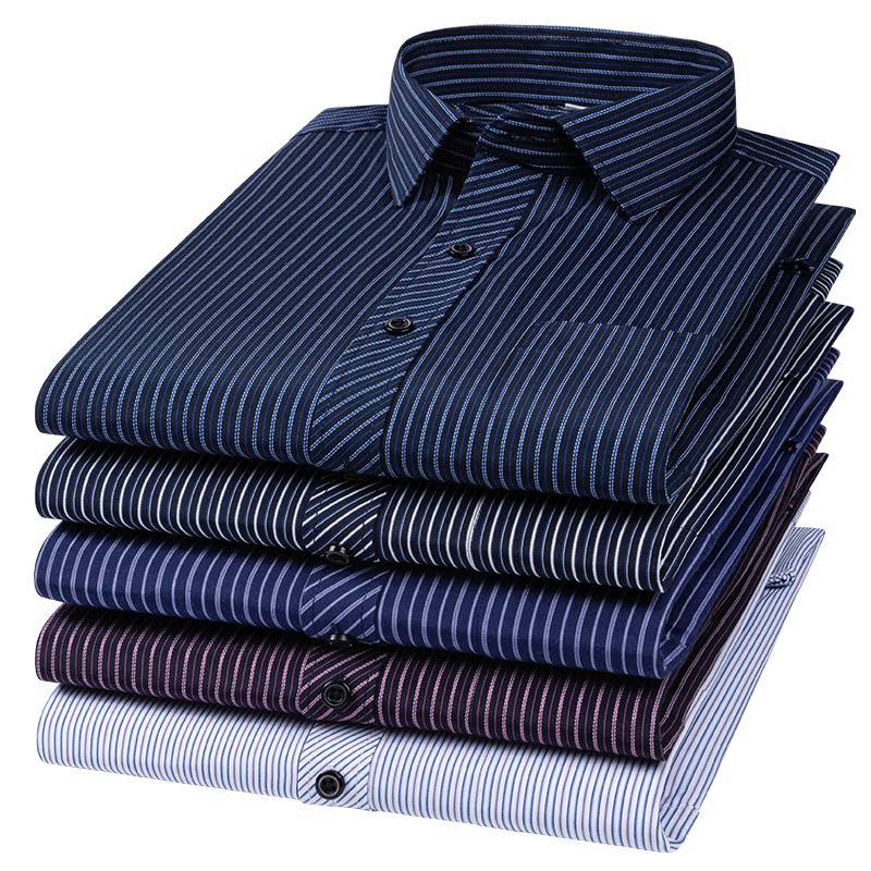 Camisa Social Masculina de Manga Longa Listrada Casual para Escritório e Negócios, Ajuste Slim para Homens 3814