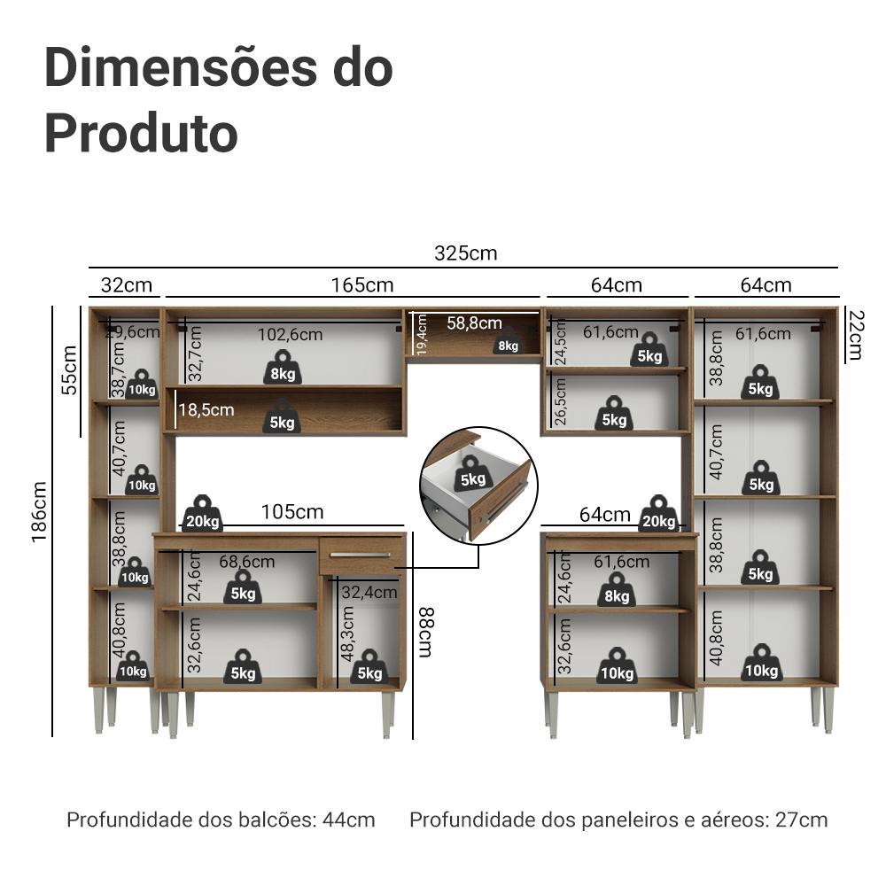 Armário de Cozinha Completa 325cm Cinza/Rustic Emilly Madesa 02 · foto 2