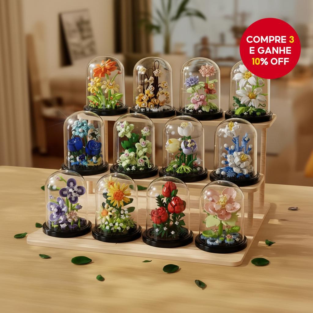  Bloco de Construção de Flores com Tampa - Girassol, Rosa, Cravo, Hibisco, Plantas em Vasos 7231-7242