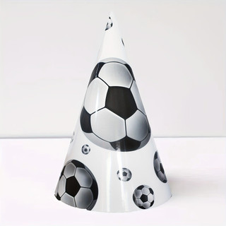 6 Chapéus de Festa de Aniversário com Tema de Futebol - Design de Futebol em Preto e Branco, Chapéus de Papel Descartáve