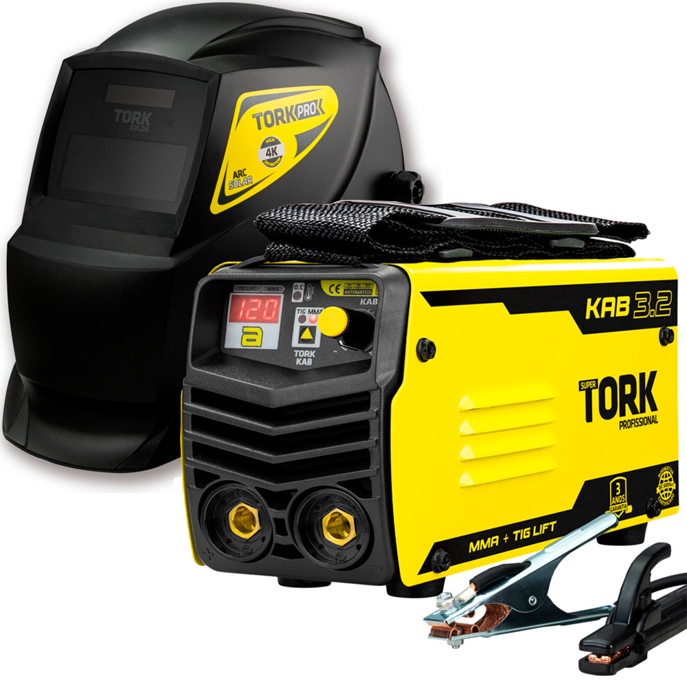 Maquina de Solda 120 Amperes Portatil Kab 3.2 Processo Tig e MMA com Mascara Arc Solar 4K Tork