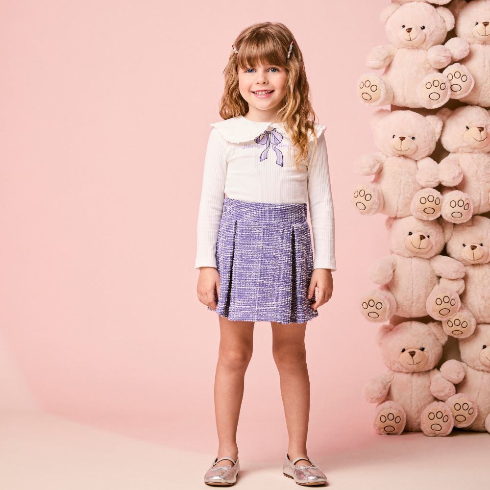 Conjunto Menina Momi Blusa com Gola em Algodão e Shorts Saia