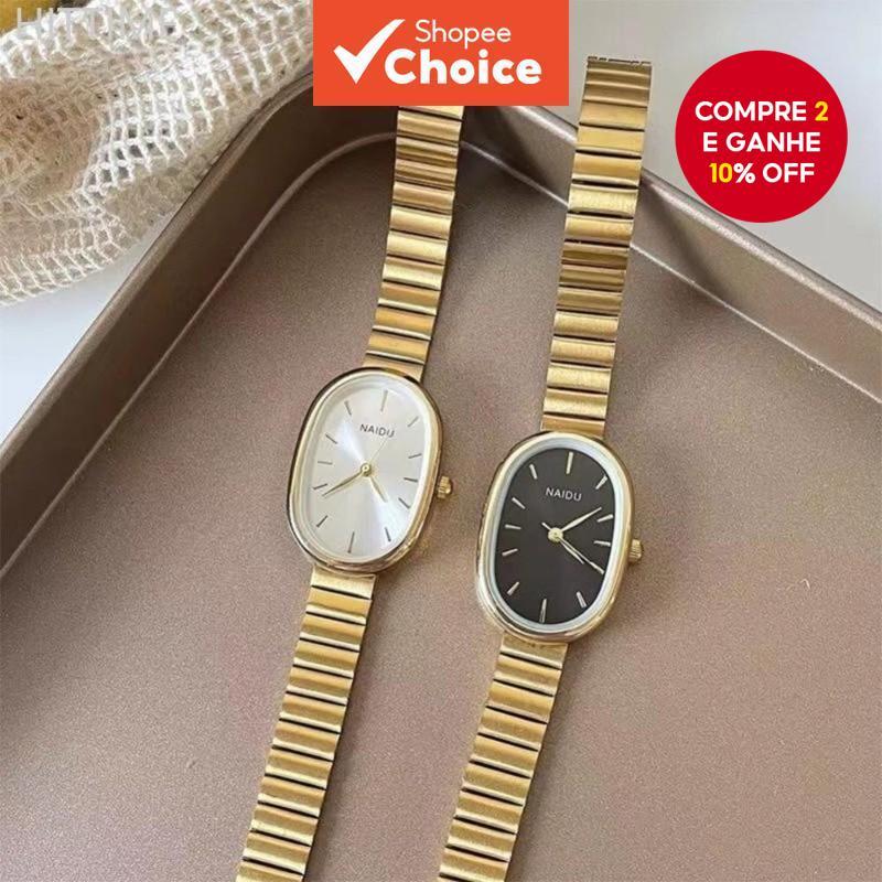 Relógio De Quartzo Feminino Com Pulseira De Bambu Mostrador Oval-Design Luxuoso De Aço Inoxidável Para Presentes De Meni