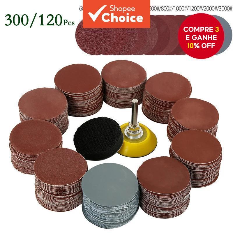  Um conjunto de 120 peças de discos de lixamento de alumina de 50mm, lixa de 60-3000 grãos para furadeira,