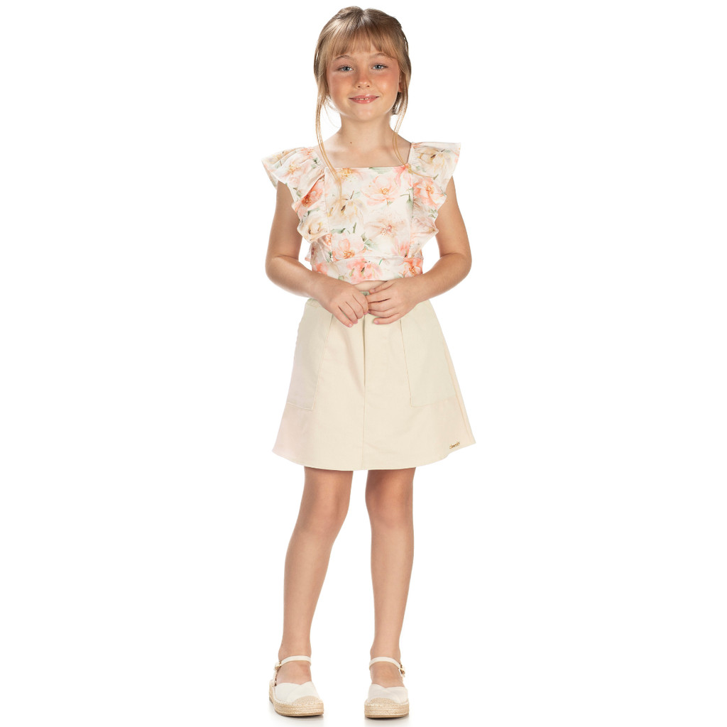 CONJUNTO MENINA VERÃO AMADA SHORT SAIA DELICADO CONFORTAVEL FLORIDO DIA A DIA PROMOÇÃO CAIMENTO LEVE