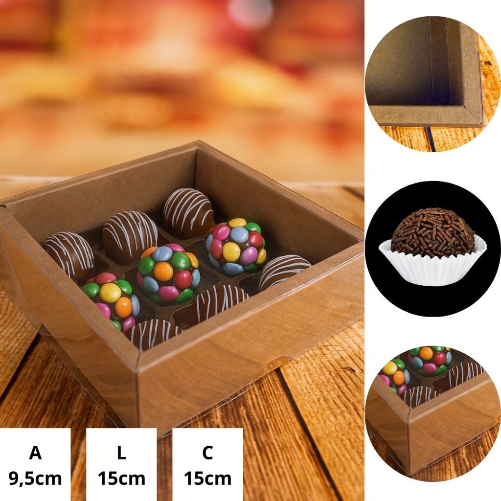 10 CAIXA 9 DOCES MOLDURA QUADRADO KRAFT TAMPA ACETATO 11X11X3.5  (YIN) P0370 em Oferta na Shopee