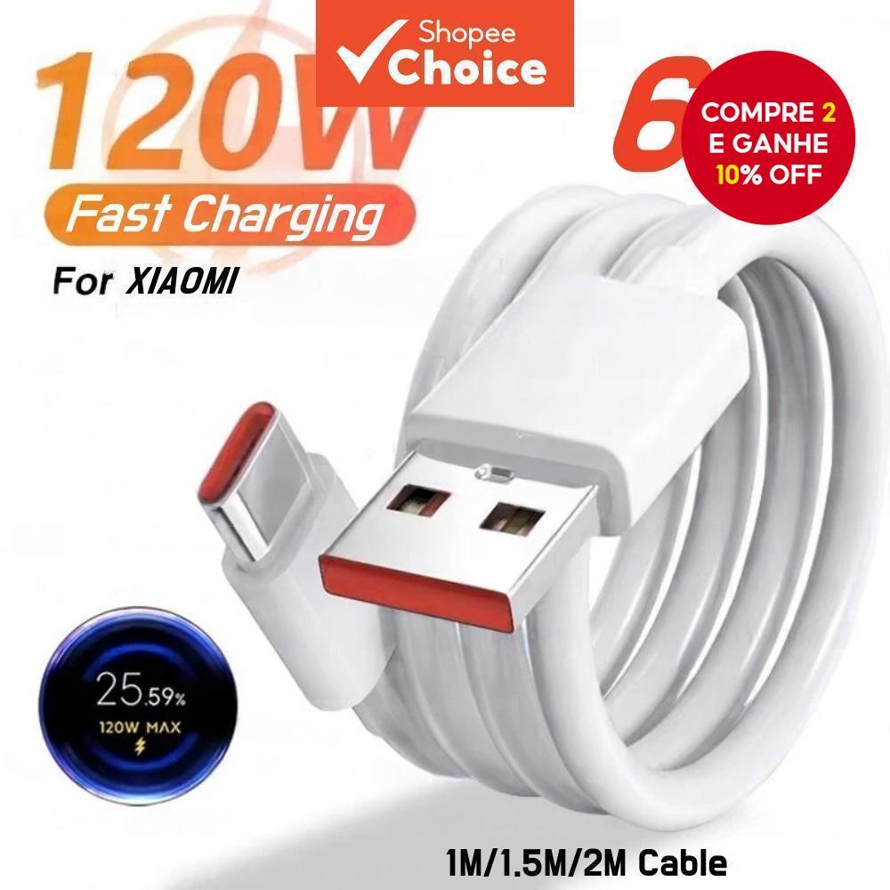 Cabo De Carregamento Rápido Turbo Usb 120w 6a Para Xiaomi 15 14 13 12 11 67w Tipo C, Carregador Redmi Note