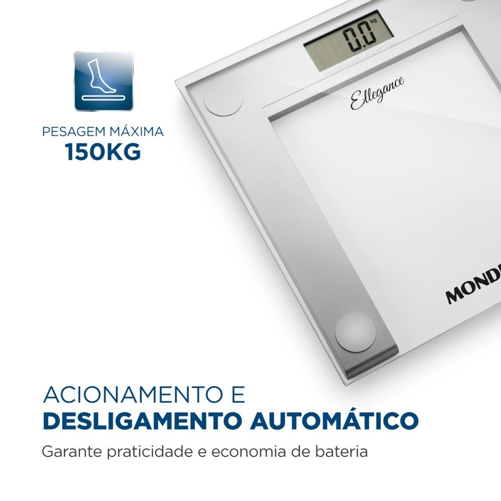 Detalhes do Balança digital para banheiro capacidade 150 kg Ellegance - BL-03 - Mondial