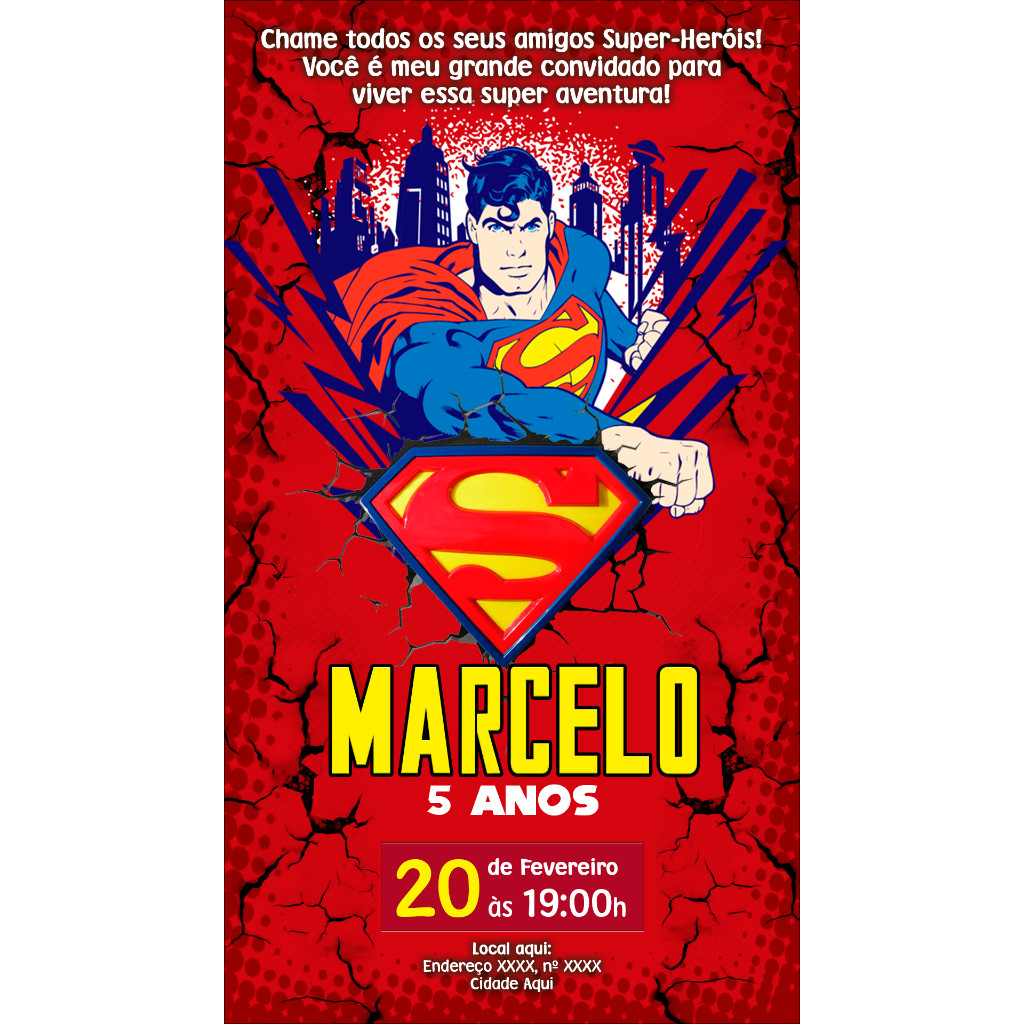 KIT Convite de Aniversário IMPRESSO - Super Homem Super Man