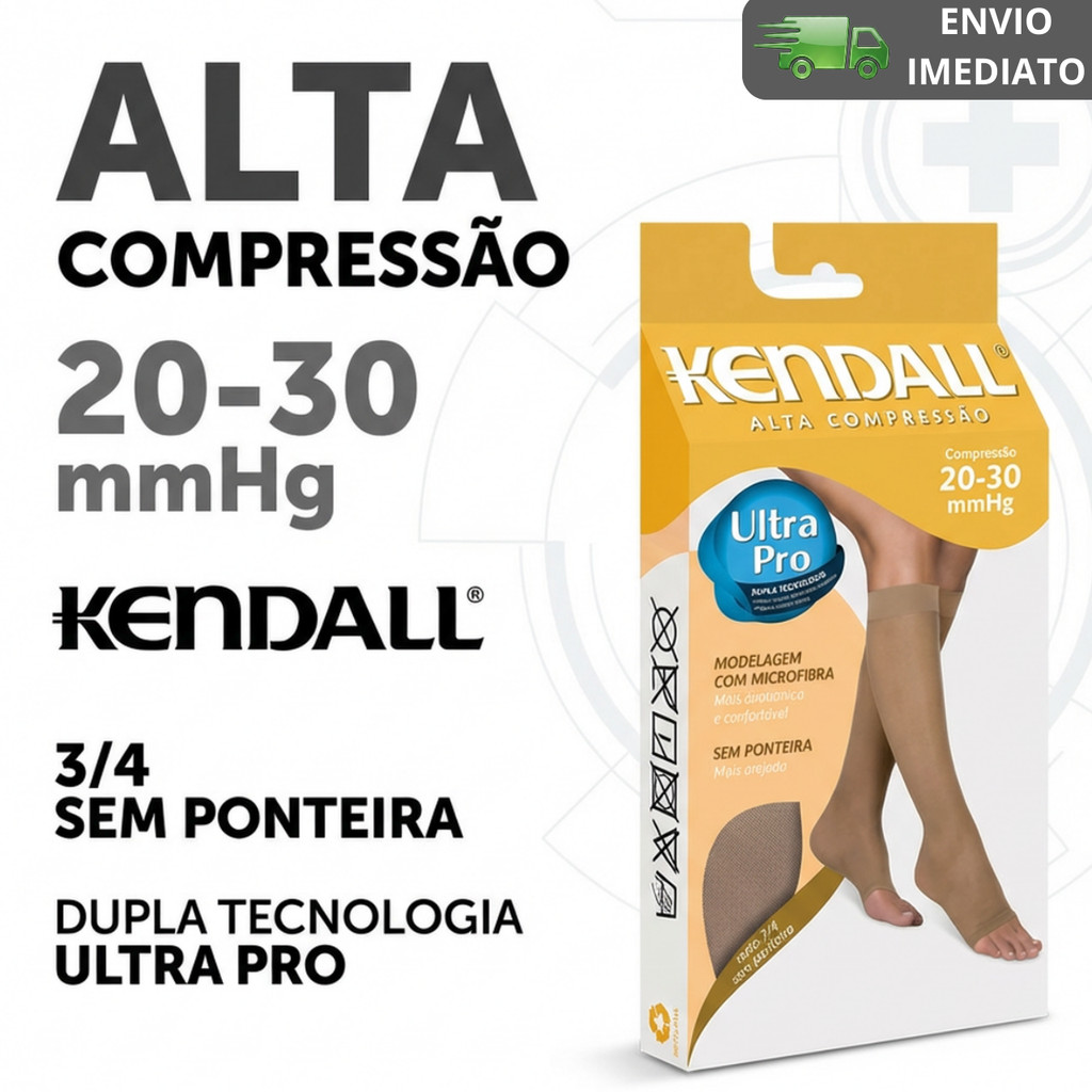 Meia Kendall Alta Compressão 20-30mmHg 3/4 s/ Ponteira cor Mel em Oferta na Shopee