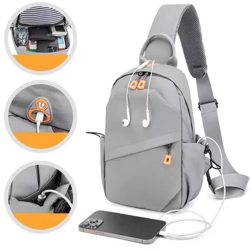 Mochila Transversal Grande Street Wear Bolsa Tiracolo de Ombro Com Carregamento USB