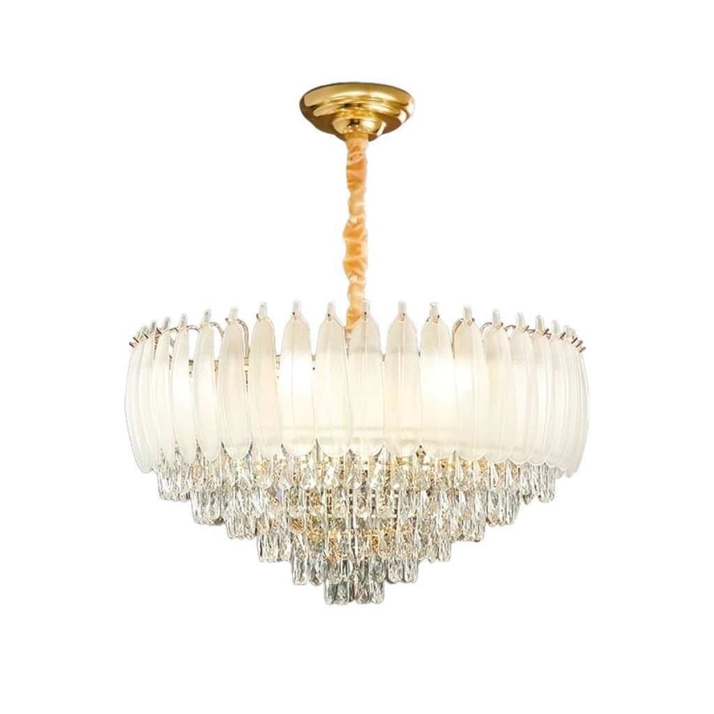 Lustre Pendente Torre Cristal K9 Legítimo 50cm Luxo Bivolt – Luminária Teto Em Cascata Para Sala Hall Recepção
