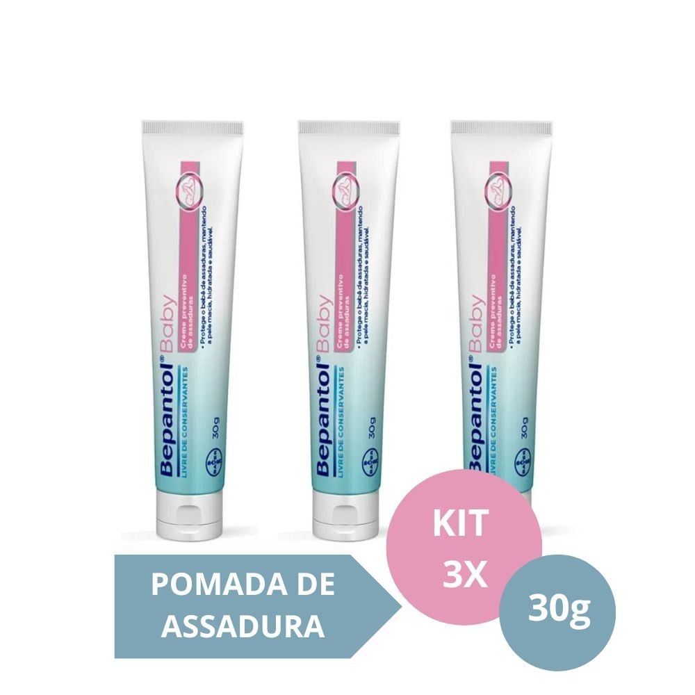 Kit com 3 Cremes Pomada de Assadura 30gr Cada - Bepantol - ORIGINAL