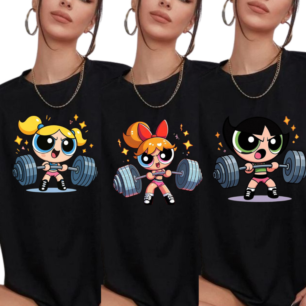 Camiseta Feminina Preta 100% Algodão Academia Docinho Florzinha Lindinha Look Treino Confortavél 100% Algodão Kit