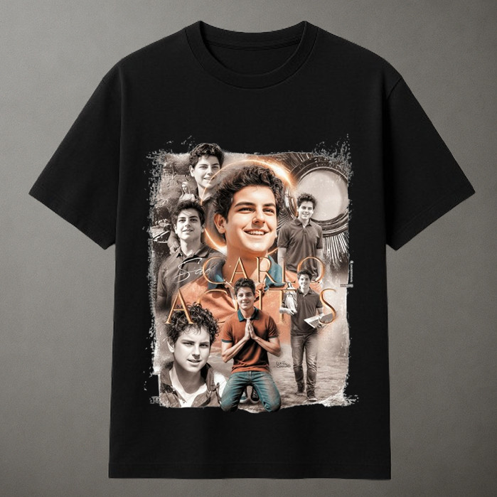 Camiseta Básica Unissex Santo Carlos Acutis Moda Religiosa Blusa Manga Curta Lançamento