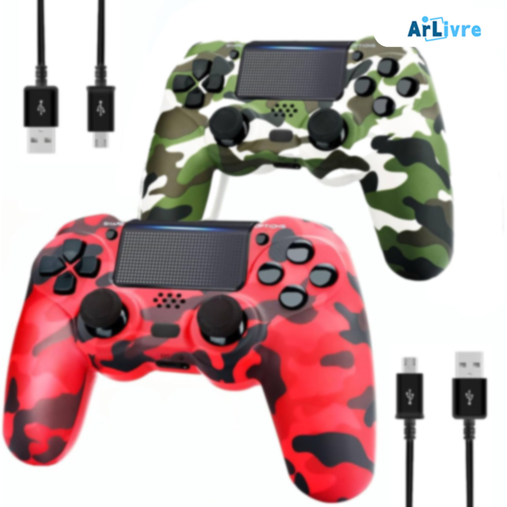 Controle Gamer Sem Fio Design Camuflado Compatível com PS4 e Cabo USB Incluso