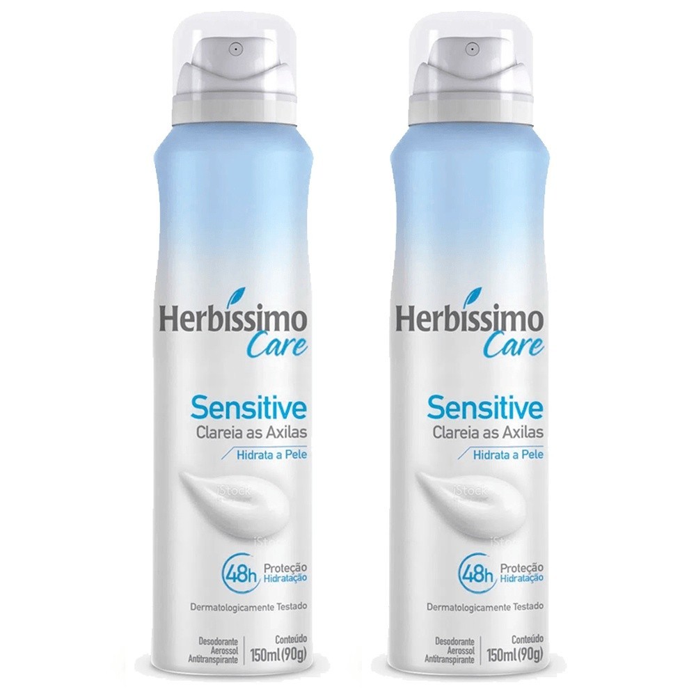 Kit 2 unid - Desodorante Aerossol Antitranspirante Herbíssimo Care Sensitive 150ml em Oferta na Shopee
