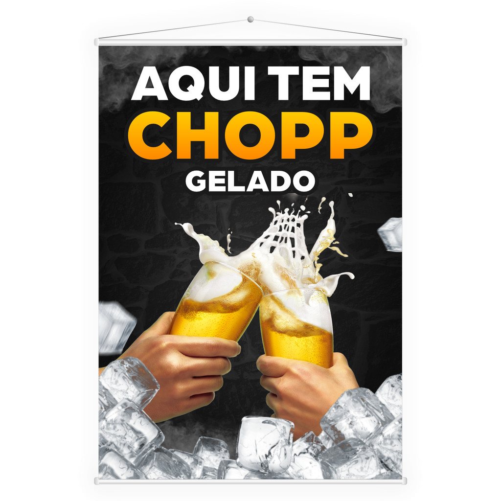 Banner Faixa Lona Aqui Tem Chopp Gelado Cerveja Bar Boteco Distribuidora Quiosque Mercearia 100x70