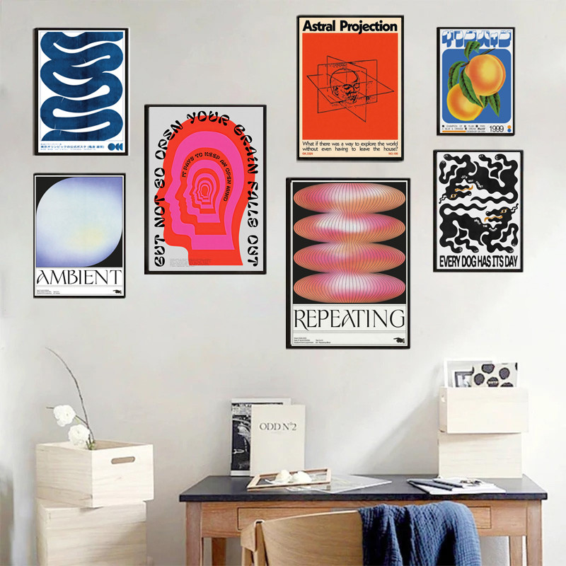 Vintage Abstrato Abrir Sua Mente Onda Azul Pintura Em Tela Moderna Sala De Estar Arte Da Parede Decoração Casa em Oferta na Shopee