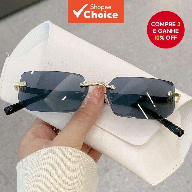 Óculos De Sol Retangulares Unissex Sem Aro UV400 Proteção Moda