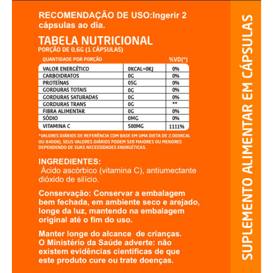 Vitamina C Puríssima 500mg com 120 cápsulas Natural — imagem 2 de 2