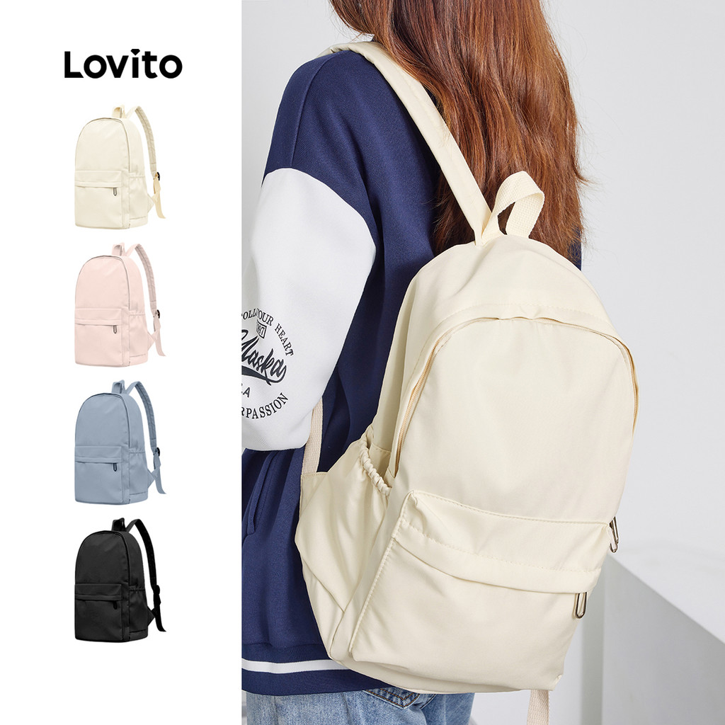 Lovito Preppy Plain Colorblock Pulseira De Ombro Dupla Mochilas Multi-Boqueadas L41BA05 em Oferta na Shopee