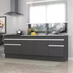 Kit 2 Balcões Gabinete Pia 150cm E Cooktop 70cm Preto/branco