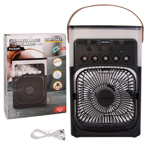 Climatizador e Ventilador Portátil LED Bivolt 10W USB - Preta