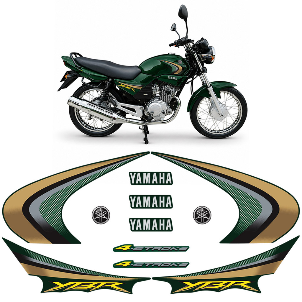 Kit Adesivos Para Yamaha Ybr 125 2007 Moto Verde + Emblemas