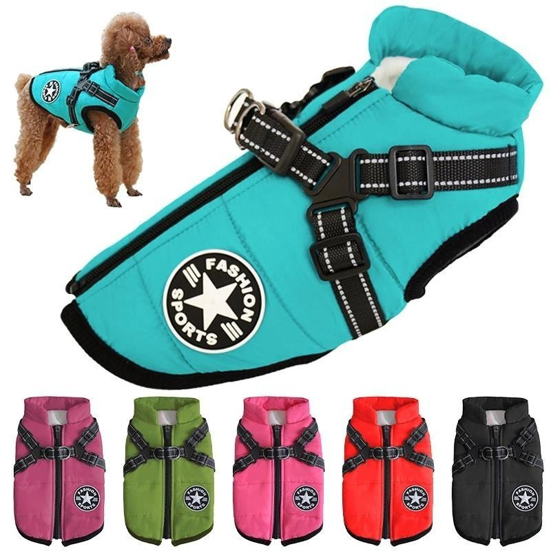S-5XL Impermeável Quente Jaqueta De Cachorro Colete Roupas De Inverno Para Cães Com Arnês Francês-Bulldog Casaco Traje A