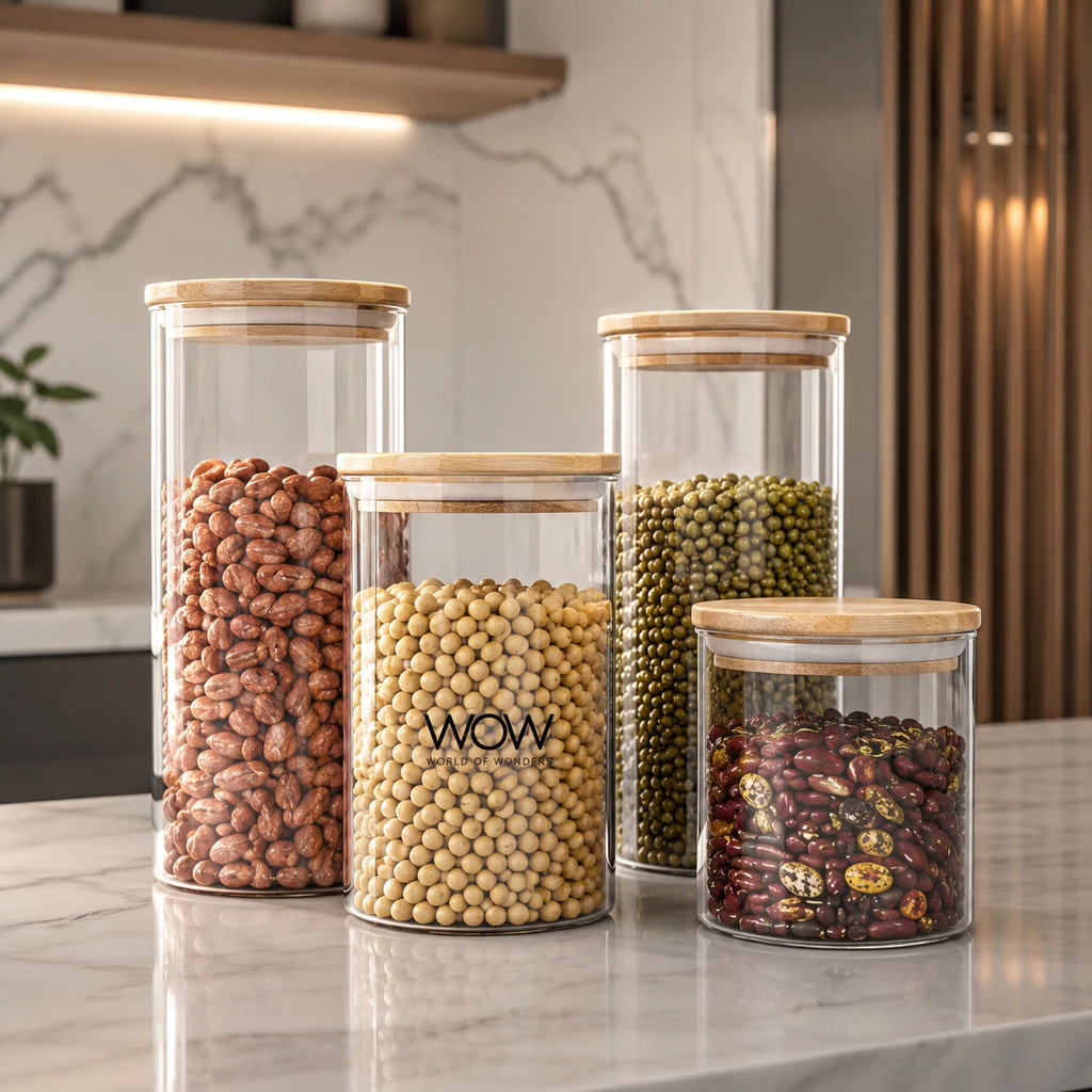 Kit 4 Potes Herméticos Tampa Bambu Organizador Mantimentos Cozinha — imagem 1