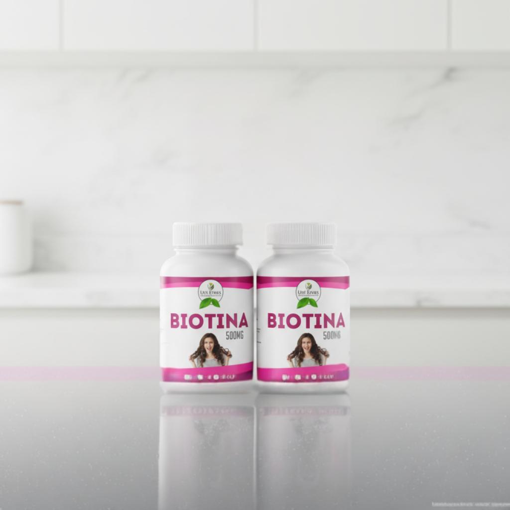 KIT 2 Biotina (Vitamina B7) 500mg 60 Cáp Fortalece Unhas, Cabelos e Pele - Metabolismo Energético