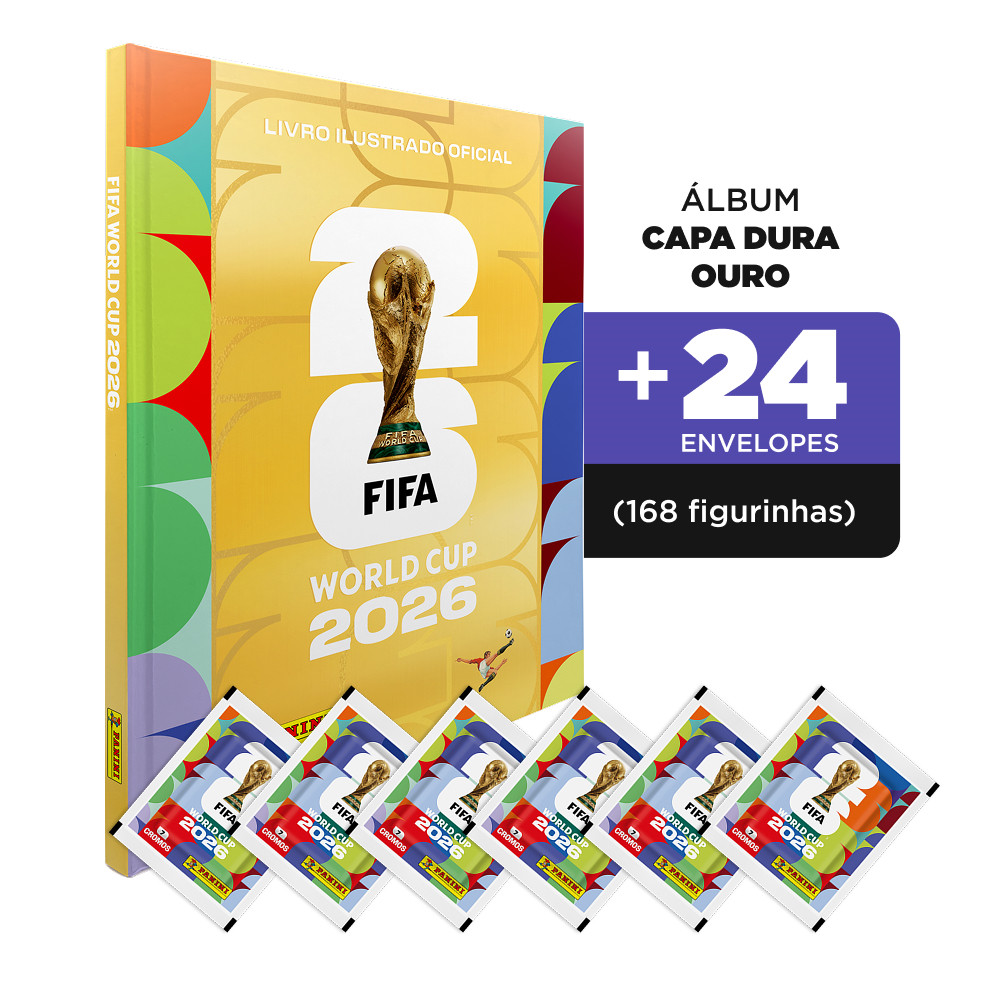 Álbum Ouro+24 Envelopes (168 Figurinhas) Copa do 2026 Mundo Capa Dura Dourado Oficial Panini