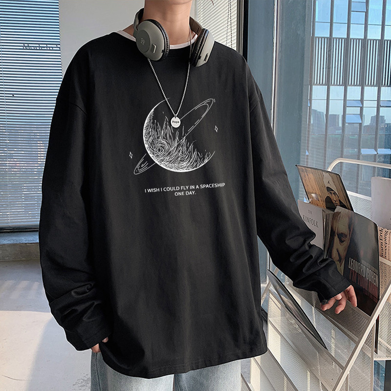 Camiseta de manga comprida masculina/feminina primavera outono Regular Street Wear 2025 novo estilo casal puro algodão s