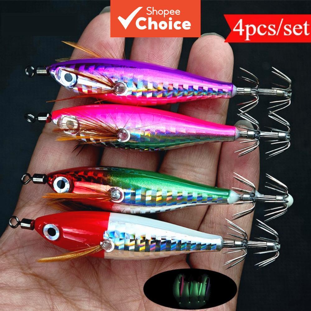 4pcs Luminoso Jig de Lula Horizontal de Água Salgada Brilhante Jig de Lula Horizontal de Camarão do Mar Isca de Lula