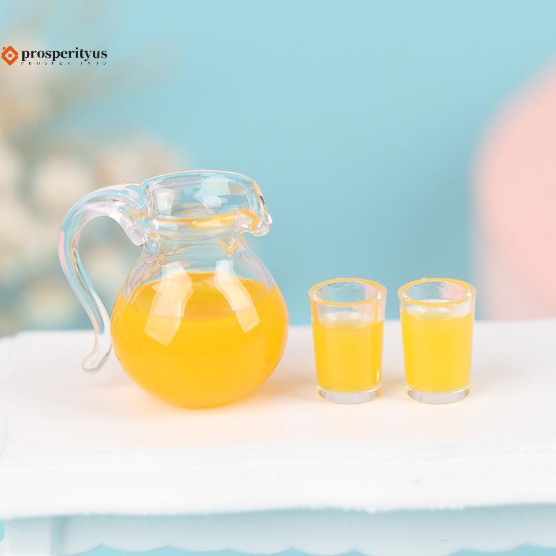 [PPTS] 3 Pçs/set 1 : 12 Casa De Bonecas Em Miniatura Copo De Bebida Jarro De Suco De Laranja Modelo Decoração De Cozinha
