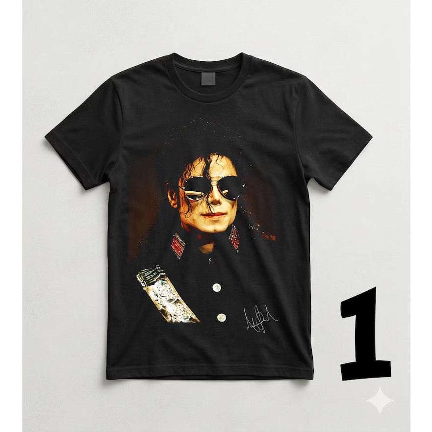 Camiseta Oversized Unissex com Estampa Michael Jackson Óculos de Sol e Assinatura - Streetwear Vintage