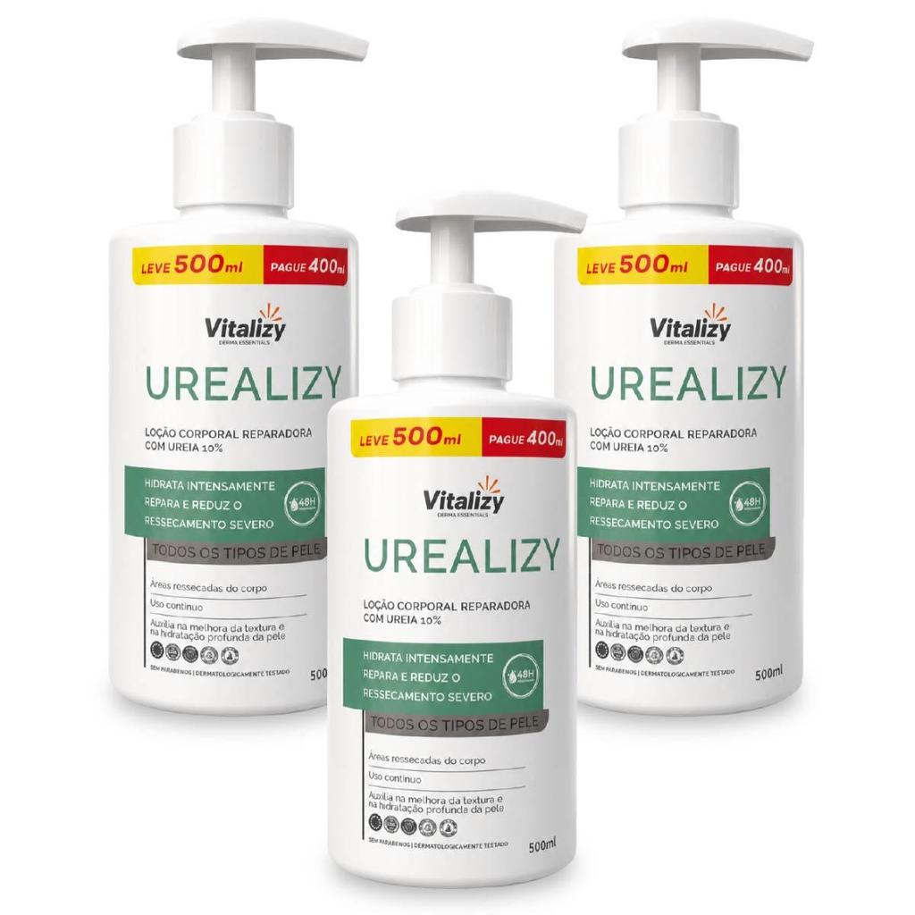 Kit 3x500ml Loção Hidratante Ureia 10% Todos os Tipos de Pele Corporal Ultra Hidratação Vitalizy
