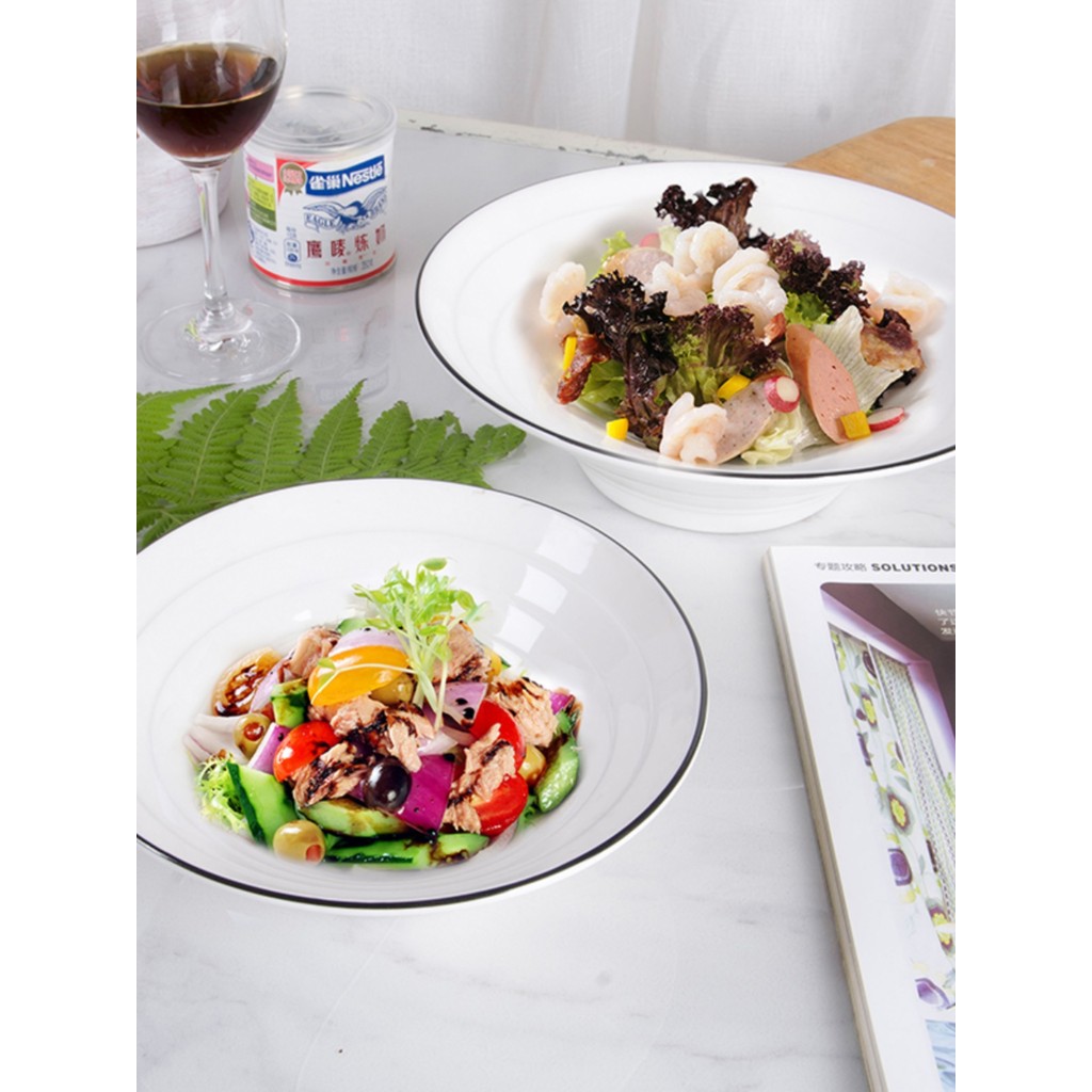 Simples nórdico borda preta cerâmica casa porcelana Ramen salada tigela chapéu tigela trompete grande tigela de sopa est