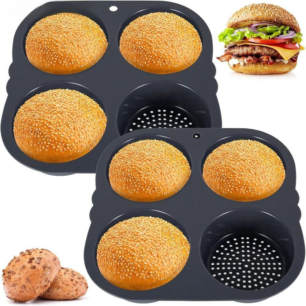 Molde De Pão De Hambúrguer NANZHIJIANT , Forma Silicone Com 4/6/8 Cavidades , Bandeja Perfurada Antiaderente
