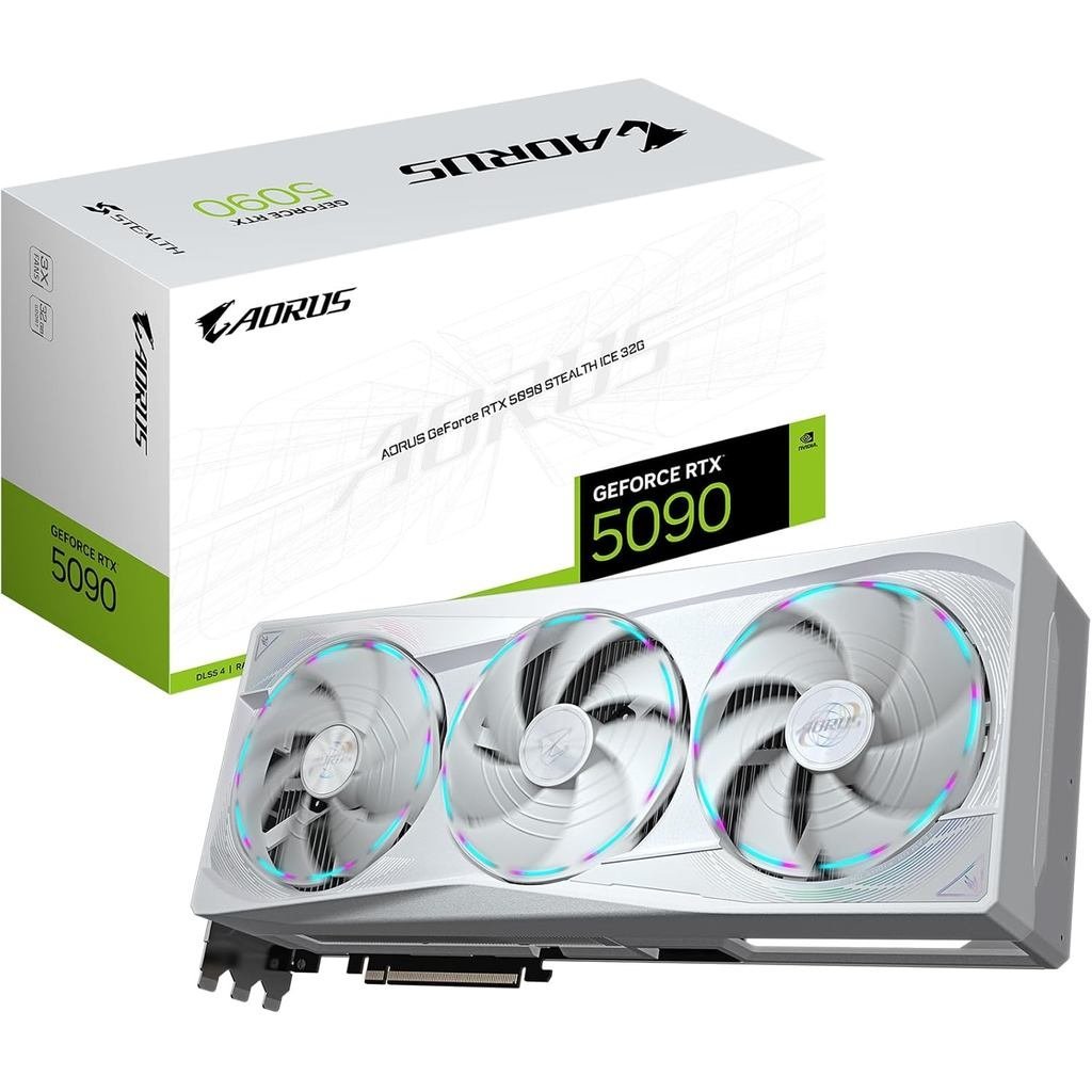 Placa de Vídeo GIGABYTE AORUS GeForce RTX 5090 Stealth ICE 32G, 32GB 512-bit GDD