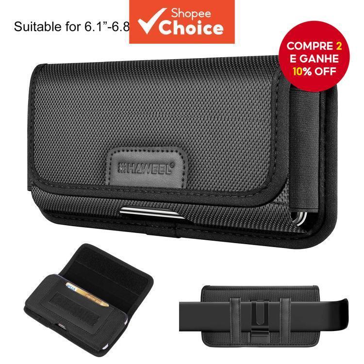 Bolsa Com Clipe Para Cinto De Telefone De Nylon HAWEEL 6.1-6.8 Polegadas-Transporte Horizontal Slot Cartão (Preto) Bolsa Com Clipe Para Cinto De Telefone De Nylon HAWEEL 6.1-6.8 Polegadas-Transporte Horizontal Slot Cartão (Preto)