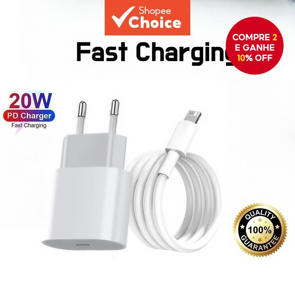 Cabo De Carregamento Rápido PD Original De 20 W E Kit De Carregador Para iPhone 8/X/11/12/13/14/15/16 em Oferta na Shopee