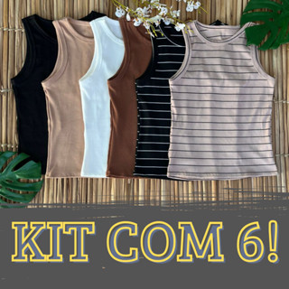 Kit 6 Regata Feminina Canelada Blusa Básica Camiseta Casual Tendência Moda Gringa em Oferta na Shopee