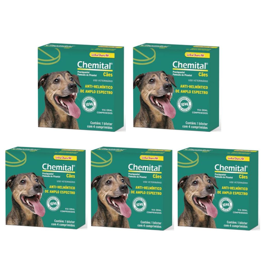 Kit 5 Chemital Chemitec Vermífugo para Cães - 4 Comprimidos em Oferta na Shopee