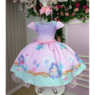 Vestido Infantil Temático Kids Sereia - Fundo do Mar Menina Infantil Festa Formatura Fantasia Aniversário em Oferta na Shopee