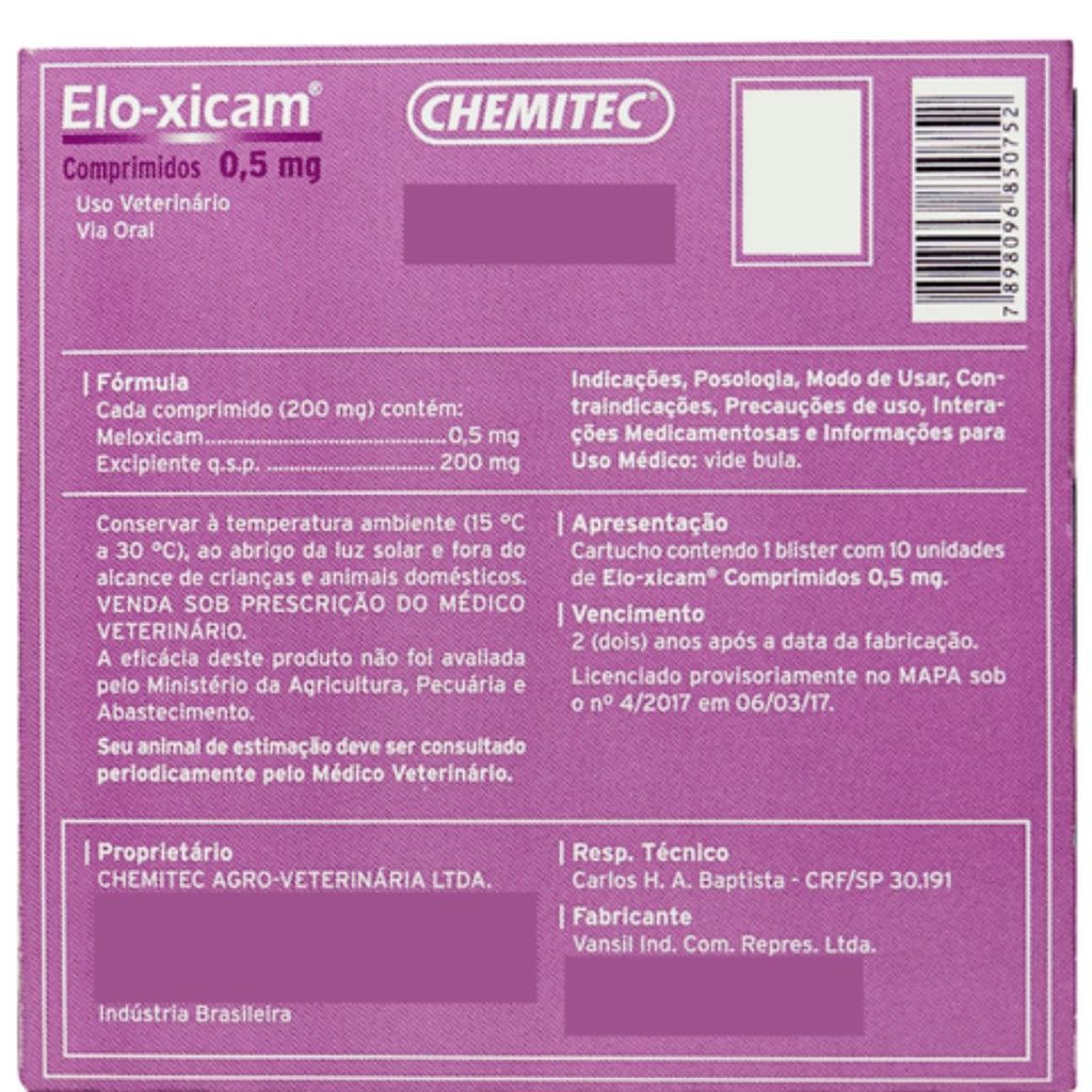 Detalhes do Kit 2 Anti-inflamatório Eloxicam para Cães e Gatos 0,5mg